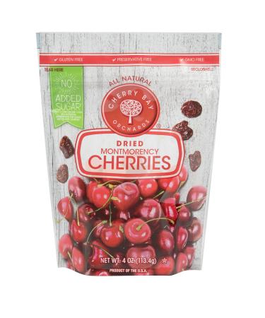 Cherry Bay Orchards - Dried Unsweetened Montmorency Tart Cherries - No Added Sugar - 4oz Bag -100% Domestic, All Natural, Kosher Certified, Gluten Free, and GMO Free - Packed in a Resealable Pouch