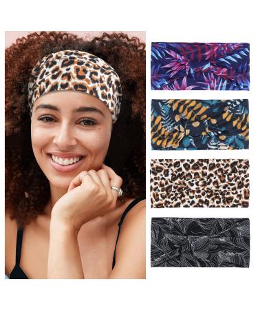 Purefitinsoles 4 Pack or 1 Pack Wide Headbands for Women Yoga Headbands Non Slip  African Thick Headbands  Workout Fashion Sweat Bands AB-5 (4 PACK)