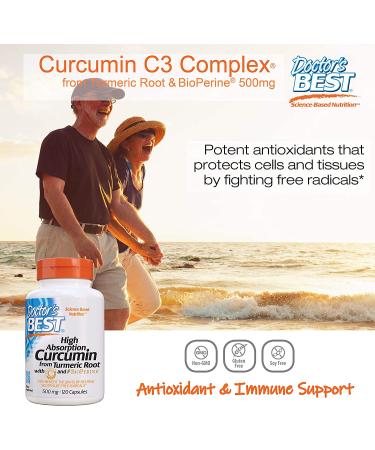 Doctor's Best High Absorption Curcumin 500mg (120 Capsules) with C3 Complex & BioPerine - Turmeric Root Supplement - Buy Online on GoSupps.com