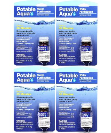 Potable Aqua Iodine Water Purification Tablets - 4 Bottles, 50 Tablets Each (Four-Pack) - Buy Online on GoSupps.com