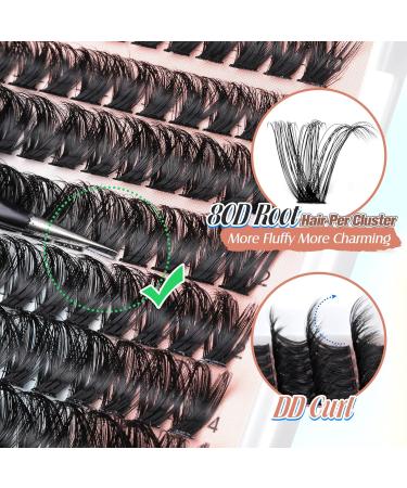 Shop 360Pcs Individual Lash Clusters | Thick Fluffy 80D D Curl Mink Eyelash Extensions - Pleell - Buy Online on GoSupps.com