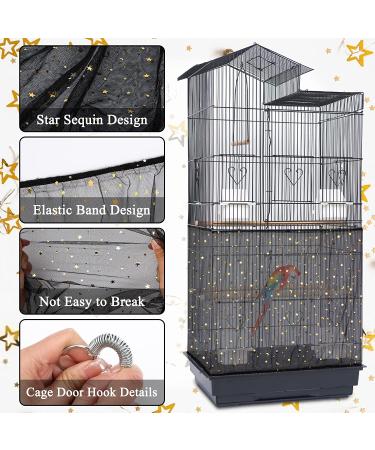 2Pcs Bird Cage Seed Catcher | Twinkle Star Universal Nylon Mesh Cover for Parakeet Round/Square Cage | Spring Hook | Black - Buy Online on GoSupps.com