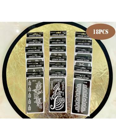 PADOUN 18-Sheet Henna Tattoo Stencils for Hands - Reusable Glitter Temporary Templates for Body, Arm, Hand - Indian Henna Sticker Kit - Buy Online on GoSupps.com
