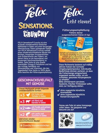 Felix Sensations Crunchy in Jelly Cat Food - 6-Pack Variety (6 x 12 x 100g) | Crispy Flavor with Vegetables - International Shipping Available - Buy Online on GoSupps.com