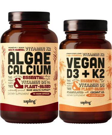 Algae Calcium & Vegan Vitamin D3 + K2 Bundle - Calcium Supplement from Red Algae 4000 IU Vitamin D3 and 100mcg Vitamin K2
