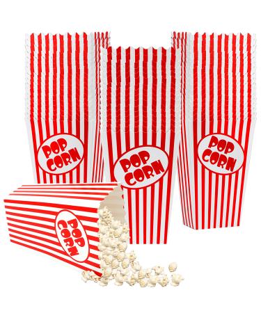 50 Pcs Popcorn Boxes for Party 5.5 Inches Tall Red & White Striped Popcorn Bags Mini Popcorn Buckets & Popcorn Bowl for Movie Theater Home Carnival Decorations (50)