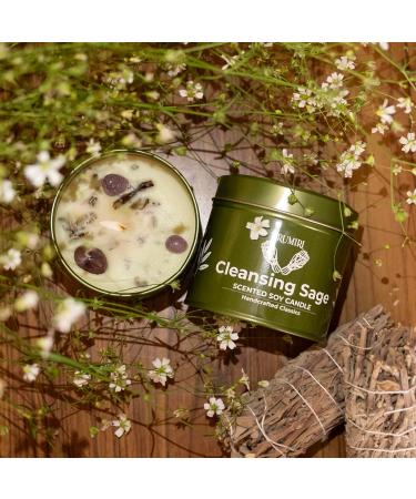 Sage Candle Smudge Kit - 5oz Soy Wax for Cleansing Negative Energy | Organic Aromatherapy Gifts with Crystals | Non-Toxic & Long Lasting - Buy Online on GoSupps.com