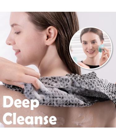 myHomeBody Exfoliating Washcloth Set | Japanese Towel & Scrubber Combo | 3D Texture, Obsidian & Raisin Dots | Includes Silicone Facial Brush | Set of 2 - Buy Online on GoSupps.com