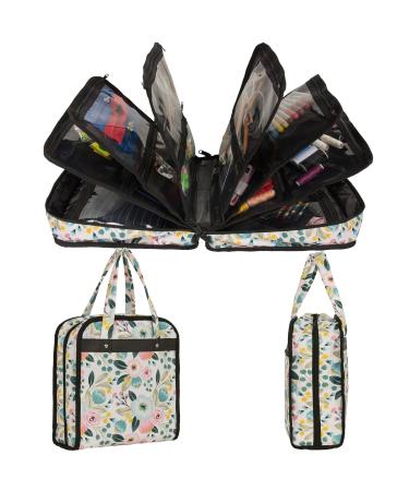 PACMAXI Sewing Accessories Storage Bag  Knitting  Craft Tools and Accessories Organizer  Roomy Carrying Bag for Sewing Tools and Accessories (Flower with Beige Background)