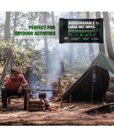 Everlit Survival Natural Bamboo Wet Wipes - Rinse-free Biodegradable Body Wipes for Travel, Camping, and Gym - 5 Packs of 20 Count - Buy Online on GoSupps.com