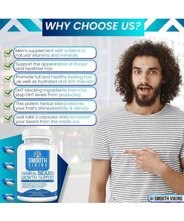 Beard Growth Supplement - Men's Hair Growth Vitamins (60 Capsules) with 5000 MCG Biotin & DHT Blocker - Beard Pills for Thicker & Stronger Hair - Buy Online on GoSupps.com