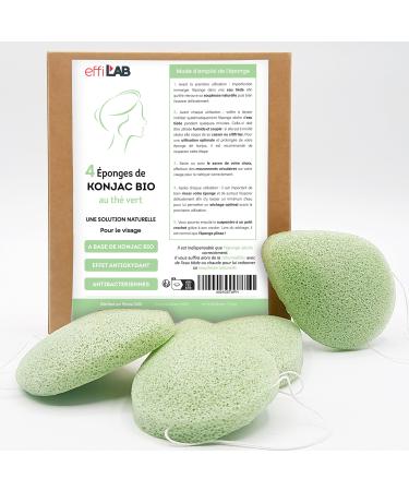 Bio-Konjac sponge for the face in connection with green tea |Set with 4 sponges in drop shape |Naturally cleaning vegetable sponge mix