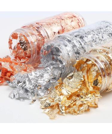 DIYASY Gold Flakes for Resin - Metallic Foil Leaf for Crafts, Painting, Nails, Jewelry Making - 3 Bottles (Gold, Silver, Copper) - Buy Online on GoSupps.com