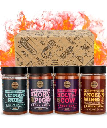 S lection classique d'assaisonnements pour barbecue de qualit sup rieure Holy Cow Angel's Wings Smoky Pig Ultimate Rub BBQ Rubs | Paquet de 4 | 100% Naturel | Excellent cadeau gourmand Pack de 4 : Classique