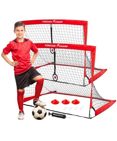 Forever Champ 4'x3' Kids Soccer Goals for Backyard - Includes a Soccer Net, Ball, Pump, Target, Stakes, and Cones - Complete First Soccer Goal Set for Kids Ages 3+ - Pop Up Soccer Goal Set Double Net