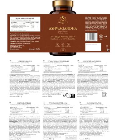Ashwagandha 25:1 Haute Puissance - Standardis e 5% de Withanolides - Serenity Leaf - Adaptog ne pour le Stress le Calme la Relaxation et le Bien- tre - 120 G lules V g tales - Buy Online on GoSupps.com