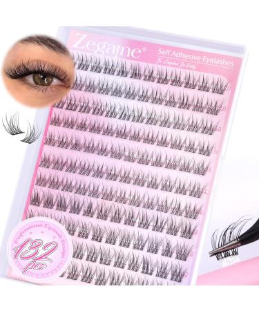 Zegaine Self Adhesive Lash Clusters - Natural Look DIY Eyelash Extensions | Reusable No Glue Needed | 132Pcs Clear Band Short CC Curl 10-12MM - Buy Online on GoSupps.com