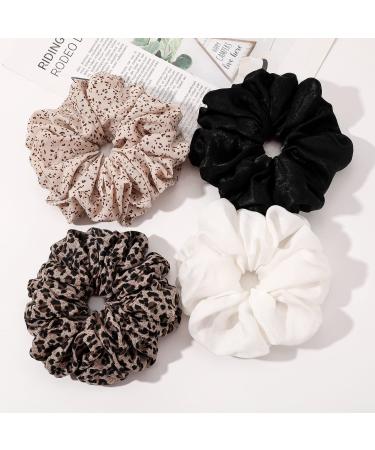 Scrunchies Hair Ties for Women Big Silk Satin Scrunchie Large Oversized Ligas Para el Cabello De Mujer Decorations Cute Jumbo Coth Ponytail Hair Scrunchy Giant Purple Hair Accessories Gift for Girls Leopard Black