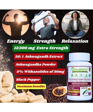 GoodlifePick Capsules with Black Pepper from Pure Ashwagandha Powder & 20:1 Ashwagandha Root Extract with Black Pepper 90 Veg Cap AllNatural NonGMO Vegan NO Rice Powder NO Gluten - Buy Online on GoSupps.com
