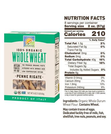 Bionaturae Whole Wheat Penne Rigate Pasta 16 oz (6 Pack) - Organic, Non-GMO, Kosher, Made In Italy - Buy Online on GoSupps.com