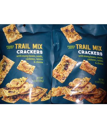Trader Joe's Trail Mix Crackers with Mung Beans, Seeds, Cashews, Raisins & Cheese - Great Snack - Perfect Texture! (2 Pack) 4.5oz Each