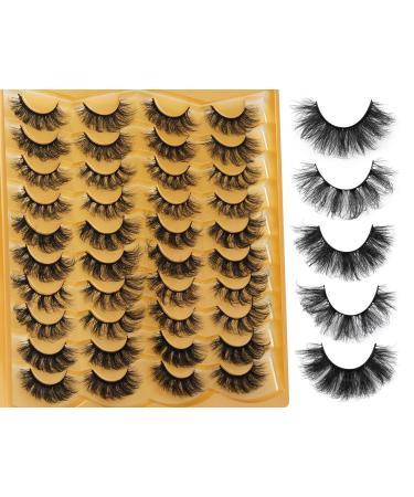 20 Pairs Fluffy Eyelashes Dramatic Lashes Faux Mink 5 Styles Curly Fake Eyelashes 20mm Wispy Volume Eye Lashes Pack by TOOCHUNAG 4 Styles 19-21mm