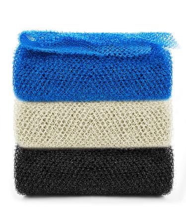 Sibba 3Pcs Net Bath Sponge  African Net Long Bath Net Sponge  Exfoliating Shower Body Scrubber  Elasticity Back Scrubber Skin Smoother for Daily Use
