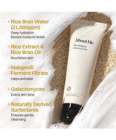 About Me Rice Makgeolli Cleansing Foam - Low pH Fermented Rice Face Wash for Sensitive Skin Galactomyces & Centella Bran Water Base Non-Stripping Foaming Cleanser Fragrance Free 4.06 fl oz - Buy Online on GoSupps.com