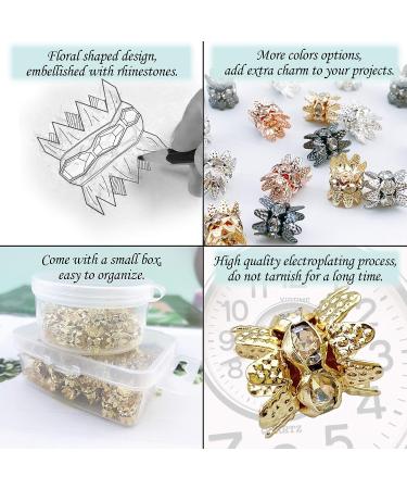 Coiris 10mm Silver Plated Double Beads Caps with Rhinestone Flower Cup - 30PCS for DIY Jewelry Making (HT-1000-1) - Buy Online on GoSupps.com