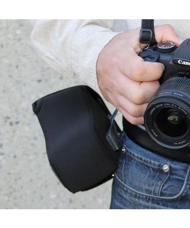 USA GEAR Black Neoprene DSLR SLR Camera Sleeve Case with Belt Loop and Accessory Storage - Compatible with Nikon D3400, Canon EOS Rebel SL2, Pentax K-70 | Protective Holster for Camera - Buy Online on GoSupps.com