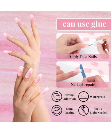 Press on Nails Square French False Nails Full Cover Coffin Fake Nails Nude Color False Nail Glossy French Tip Nail Art Manicure Decorations for Girls Women 360 Pieces - Buy Online on GoSupps.com