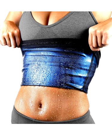 SDKSEOM Sweat Waist Trimmer Sauna Belt for Women Workout Loss Belly Fat Plus Size Small-Medium Upgrade Blue
