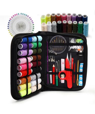 Sewing Kit XL - Portable Sewing Supplies for DIY Beginners & Adults - Includes Scissors, Thimble, Thread, Needles, Tape Measure, Case - Black - Buy Online on GoSupps.com