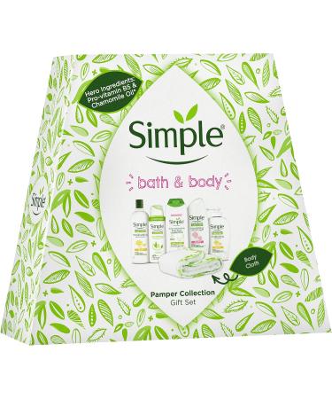 Simple Bath and Body Pamper Moisturising Collection Kind to Skin with a Soft Cotton Body and Face Cloth Gift Set Festive Gifts for Women Piece of 5 - Buy Online on GoSupps.com