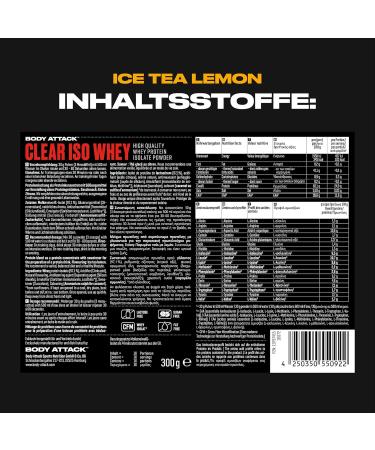 Body Attack Clear Iso Whey Ice Tea Lemon 300 g Fabriqu en Allemagne Isolat rafra chissant et transparent de prot ines de lactos rum 24 g de prot ines et 11 400 mg d'EAA par Iso Whey Shake - Buy Online on GoSupps.com
