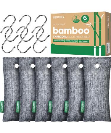 Activated Charcoal Odor Absorber 6 Pack Nature Odor Eliminator for Shoes Bamboo Charcoal Air Purifying Bags Shoe Deodorizer and Moisture Absorbers for Fresh Sneakers Shoe Smell Remover 1 Count (Pack of 6) 6P with Hooks