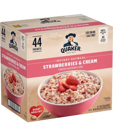 Quaker Instant Oatmeal, Strawberries & Cream, 1.05oz Packets (44 Pack)