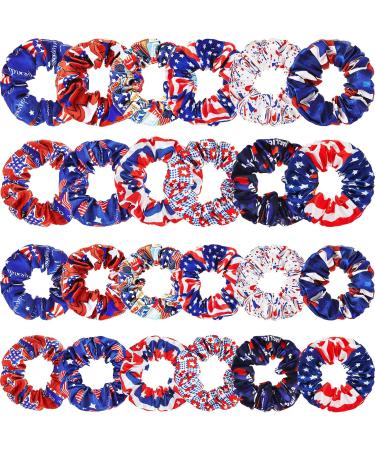 24 Pieces Patriotic Hair Scrunchie Independence Day Scrunchies American Flag Star Heart Hair Scrunchies 4th of July Scrunchies Elastic Hair Band Tie for Women Girls Hair Accessories Hair Ties