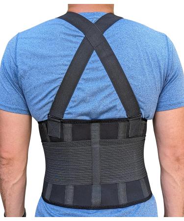 Lower Back Brace with Suspenders | Adjustable Support Belt for Men & Women | Durable 3XL Black for Heavy Lifting & Industrial Work Safety - Buy Online on GoSupps.com