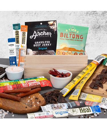 Jerky Lovers Assortment Gift Box - Premium Beef Jerky Variety Pack for Men - 25 Unique Sticks & Strips - Gift Basket for Men - Buy Online on GoSupps.com