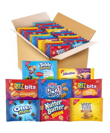 OREO Mini, CHIPS AHOY! Mini, Nutter Butter Bites, RITZ Bits Cheese, RITZ Bits Peanut Butter, Teddy Grahams Cinnamon, Wheat Thins, Fig Newtons, Cookies & Crackers Variety Pack Snack Box, 48 Snack Packs (assortment may vary)