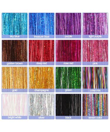 16 Colors Hair Tinsel Kit - 48 Inches, 3300 Strands - Fairy Hair Extensions for Christmas, Halloween, Cosplay - Sparkling Highlights - Buy Online on GoSupps.com