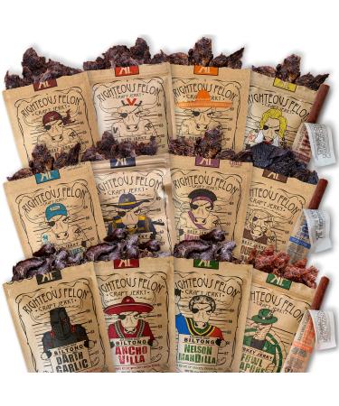 Righteous Felon Beef Jerky Variety Pack, Jerky and Beef Stick Sampler - Gluten Free, High Protein, Low Sugar, Low Calorie Healthy Snacks Bundle The Whole Shebang