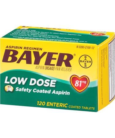 Bayer Low Dose 81mg Aspirin 120 Enteric Coated Tablets - Heart Health Support - Buy Online on GoSupps.com