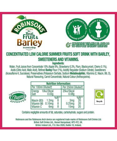 Robinsons Fruit & Barley Summer Fruits Squash 1000g - Refreshing and Delicious Drink - Buy Online on GoSupps.com