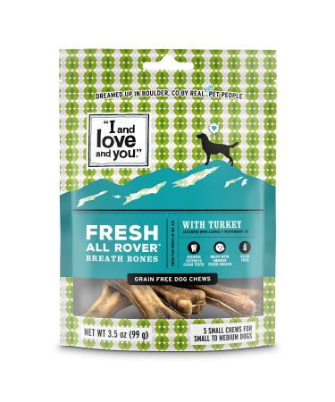 "I and love and you" Fresh All Rover Dental Health Bones - Grain Free Dog Treats for Healthy Teeth 5 Small Bone 5 Count (Pack of 1)