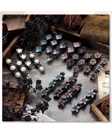 Crystal Stone Braided Hair Clips Set - 16 Pcs Pearl Flower Rhinestones Hairpin for Women and Girls - Buy Online on GoSupps.com