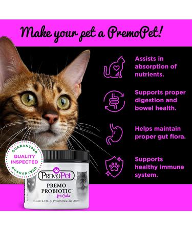 Premo Pet Probiotic for Cats - 120 Servings, Digestive Aid + Prebiotics - Helps with Diarrhea, Vomiting, Gas, Skin Conditions - Wheat & Dairy Free, GMP, Vet Approved - Buy Online on GoSupps.com