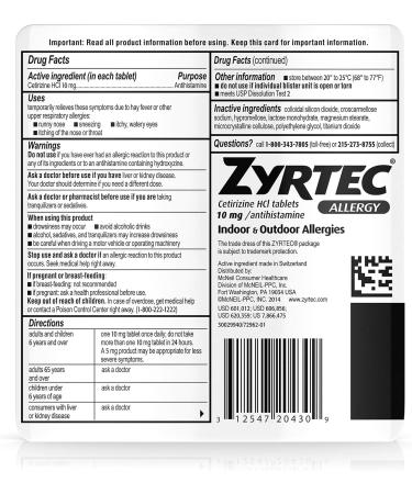 Zyrtec 10mg Tablets 5 Count - Fast-Acting Allergy Relief - Buy Online on GoSupps.com