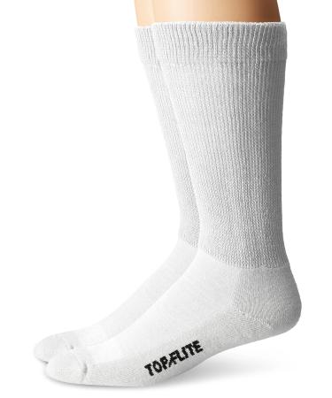 Top Flite Men's Diabetic Non-Binding Cushion Ultra Dri Mid Calf Socks 2 Pair Pack Large White